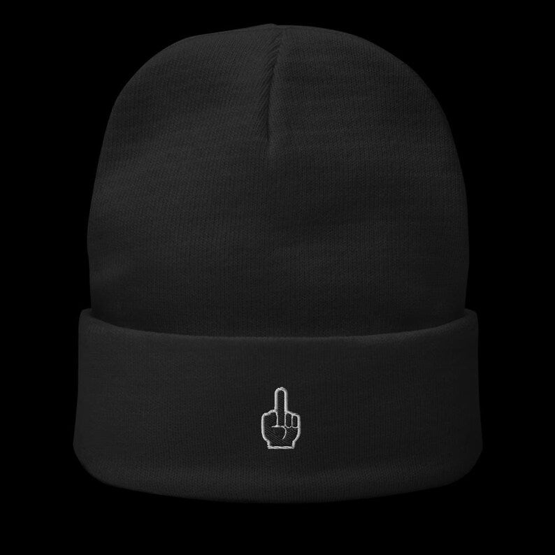 Middle Finger Embroidered Beanie Hat , Custom embroidery, Novelty beanie hat, Winter hats day, Gift idea, funny crazy hat, Vintage hat