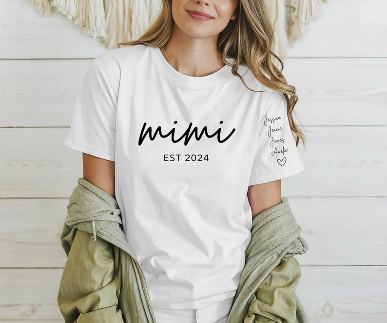 Personalized Mimi Sweatshirt with Children Name on Sleeve, Crewneck or Hoodie, Personalized Gift for mimi, Mimi Granddaughters Names