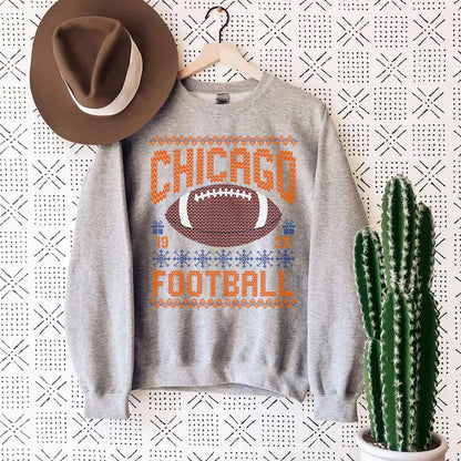 Chicago Ugly Christmas Football Sweatshirt, Football Shirt, Christmas Gift Tee, Festive Football Crewneck, Holiday Winter, Chicago Football Fan