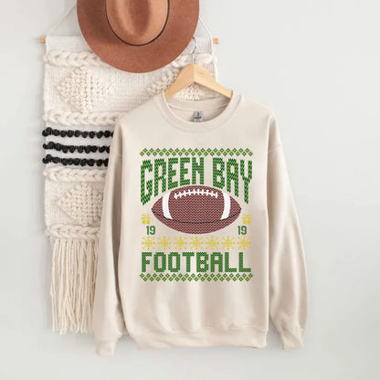 Green Bay Ugly Christmas Football Sweatshirt, Football Shirt, Christmas Gift Tee, Festive Football Crewneck, Holiday Winter, Green Bay Football Fan