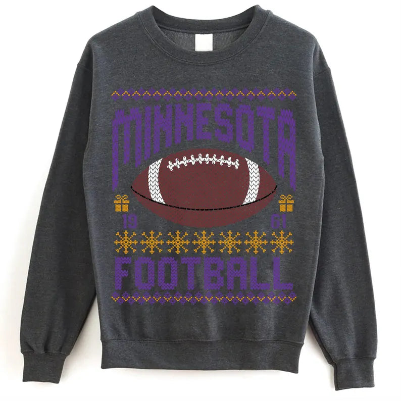 Minnesota Ugly Christmas Football Sweatshirt, Football Shirt, Christmas Gift Tee, Festive Football Crewneck, Holiday Winter, Minnesota Football Fan