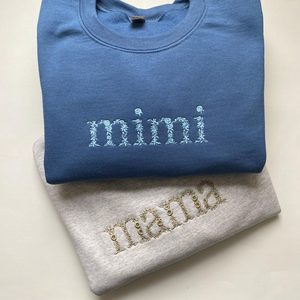 Personalized Mama Grandma Embroidered Sleeve Sweatshirt Neutral Mama Mimi Gigi Crewneck Custom Name Shirt Mama Pullover Sweater Gift for Mom