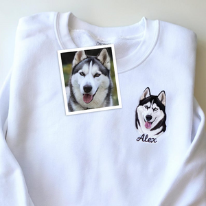 Pet Embroidered Sweatshirt, Embroidered Dog Hoodie, Custom Dog Face Embroidered Sweatshirt From Photo, Pet Lovers Gift, Gift For Mom