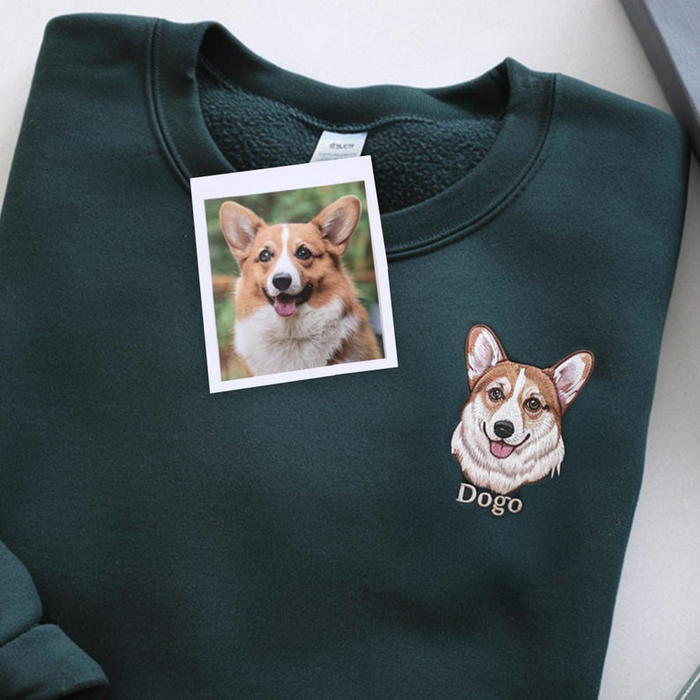 Pet Embroidered Sweatshirt, Embroidered Dog Hoodie, Custom Dog Face Embroidered Sweatshirt From Photo, Pet Lovers Gift, Gift For Mom