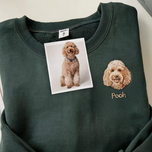 Pet Embroidered Sweatshirt, Embroidered Dog Hoodie, Custom Dog Face Embroidered Sweatshirt From Photo, Pet Lovers Gift, Gift For Mom