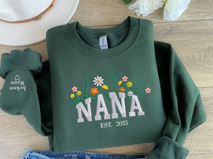 Custom Nana Embroidered Floral Sweatshirt, Personalised Grandparents Jumper with Kids Name, Granny Crewneck Sweatshirt, Mothers Day Gifts