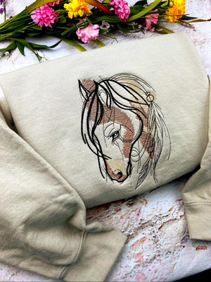 Horse Embroidered Crewneck Sweatshirt - Stallion Shirt - Horse Lovers