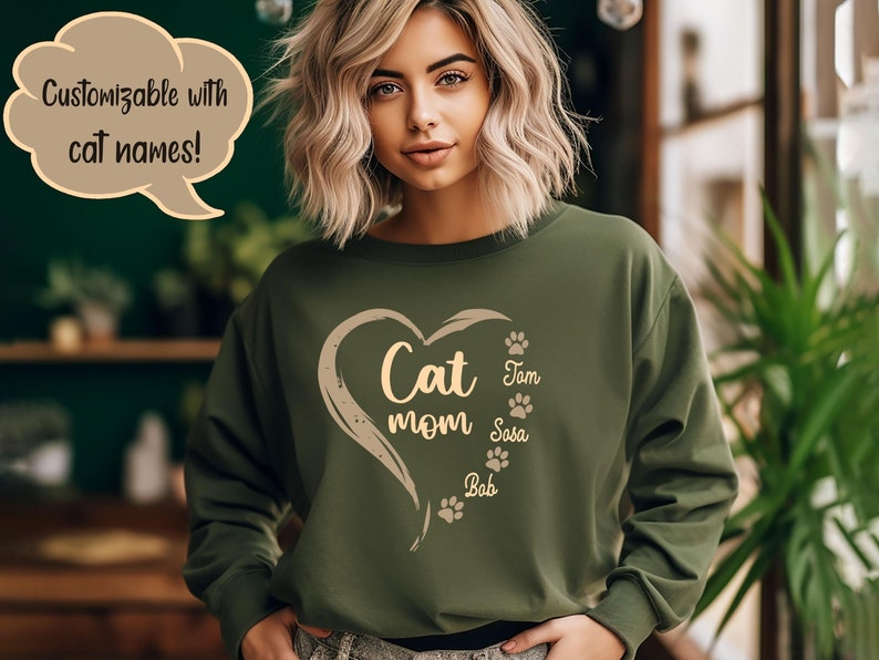 Custom Cat Mom Sweatshirt, Custom Cat Names Sweater, Cat Lover Shirt, Gift For Cat Mom, Mother's Day Gift, Cat Paws Shirt