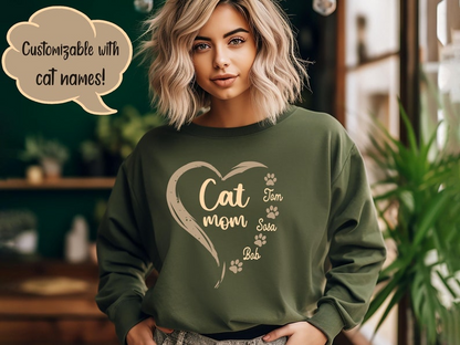 Custom Cat Mom Sweatshirt, Custom Cat Names Sweater, Cat Lover Shirt, Gift For Cat Mom, Mother's Day Gift, Cat Paws Shirt