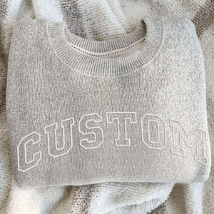 Custom Varsity Text Embroidered Cozy Knit Fleece Pullover Lane Sweatshirt| CUSTOM Sweatshirt | Gift for Her | Gift for Him | LS11ECA1