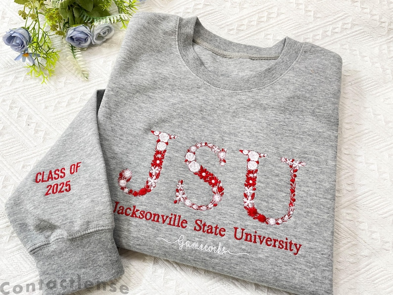 Custom College Floral Letter Embroidered Hoodie Sweatshirt, Personalized University Greek Letter Sweatshirt