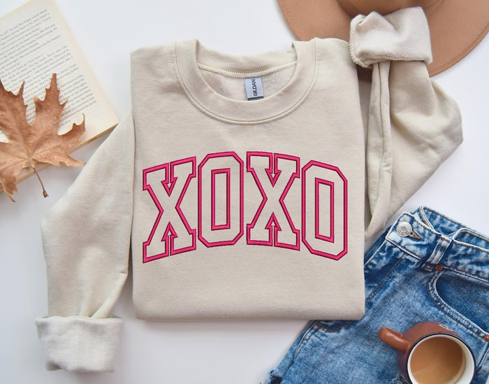 XOXO Embroidered Sweatshirt, Embroidered Valentine's Day Sweatshirt, Galentines Sweatshirt, Embroidered Sweatshirt, Valentine's Embroidered