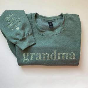 Personalized Mama Grandma Embroidered Sleeve Sweatshirt Neutral Mama Mimi Gigi Crewneck Custom Name Shirt Mama Pullover Sweater Gift for Mom