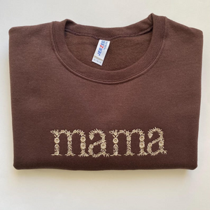 Personalized Mama Grandma Embroidered Sleeve Sweatshirt Neutral Mama Mimi Gigi Crewneck Custom Name Shirt Mama Pullover Sweater Gift for Mom