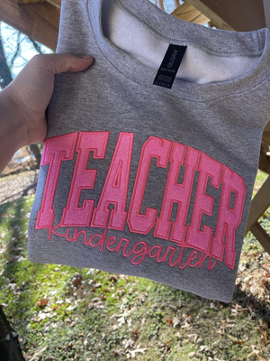 Custom Teacher, Custom School Glitter Applique Embroidered Sweatshirt