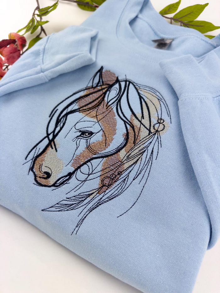 Horse Embroidered Crewneck Sweatshirt - Stallion Shirt - Horse Lovers