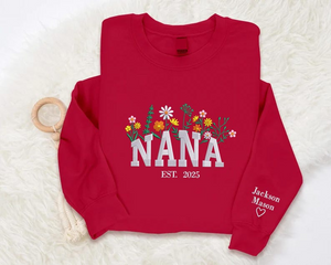 Custom Nana Embroidered Floral Sweatshirt, Personalised Grandparents Jumper with Kids Name, Granny Crewneck Sweatshirt, Mothers Day Gifts