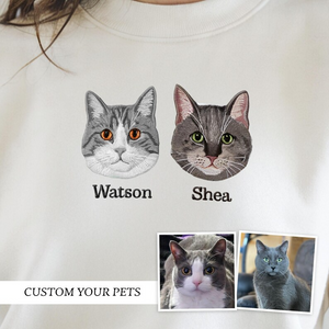 Custom Cat Embroidered Sweatshirt, Custom Pet shirt, Custom Embroidered Pet Hoodie, Personalized Pet Face and Pet name Sweatshirt