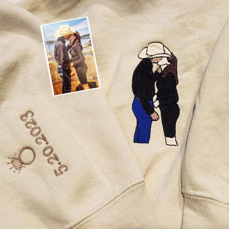Custom Portrait Embroidered Shirt | Roman Numeral Hoodie | Matching Couple Sweatshirt