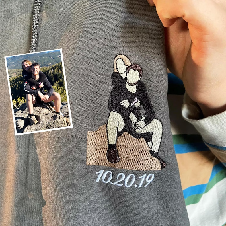Custom Portrait Embroidered Shirt | Roman Numeral Hoodie | Matching Couple Sweatshirt