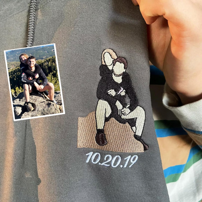 Custom Portrait Embroidered Shirt | Roman Numeral Hoodie | Matching Couple Sweatshirt