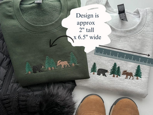 Embroidered Forest Animals Sweatshirt | Bear and Moose Pullover Crewneck