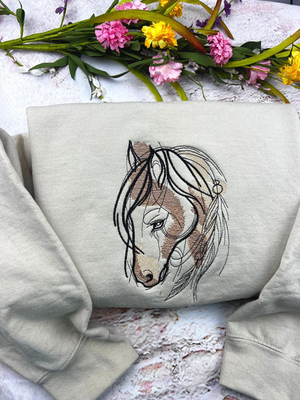 Horse Embroidered Crewneck Sweatshirt - Stallion Shirt - Horse Lovers