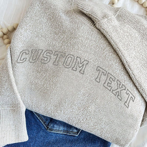 Custom Varsity Text Embroidered Cozy Knit Fleece Pullover Lane Sweatshirt| CUSTOM Sweatshirt | Gift for Her | Gift for Him | LS11ECA1