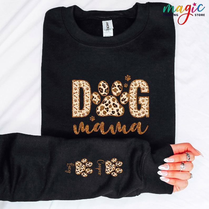 Custom Leopard Dog Mama Sweatshirt, Custom Dog Mom Sweatshirt, Dog Name on Sleeve Hoodie, Dog Mom Gift, Gift For Dog Mom, Dog Mama Crewneck