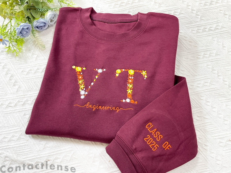 Custom College Floral Letter Embroidered Hoodie Sweatshirt, Personalized University Greek Letter Sweatshirt