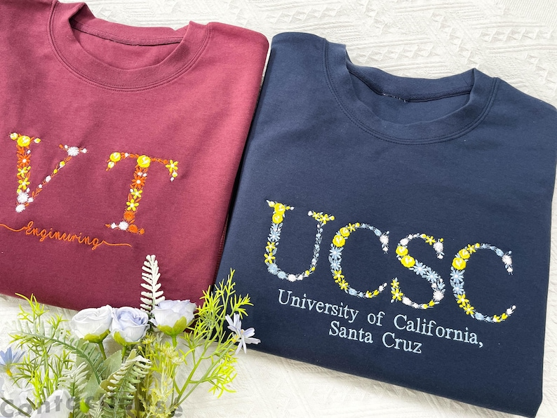 Custom College Floral Letter Embroidered Hoodie Sweatshirt, Personalized University Greek Letter Sweatshirt