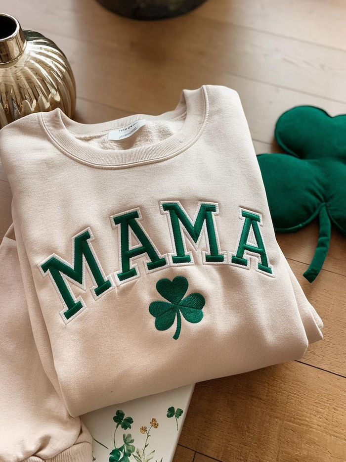 Embroidery Mama St Patrick's Day Sweatshirt, Lucky Mama Sweatshirt, Womens Irish Sweatshirt, Irish Mama Sweatshirt, Grandma Sweatshirt