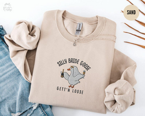 Embroidered Silly Goose Bride Sweatshirt, Funny Goose Lover Sweater,Married Couple Matching Shirt, Wedding Gift,Luxury Bachelorette Crewneck