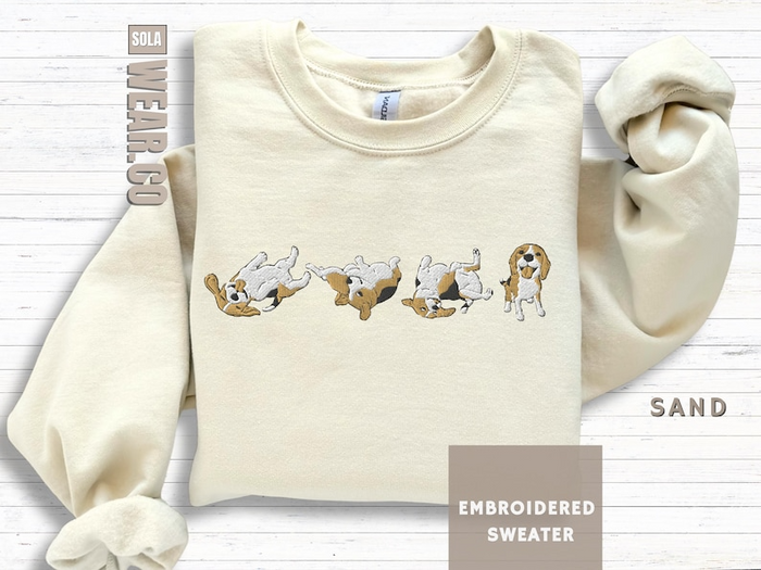 Beagle Embroidered Crewneck Sweatshirt, Dog Mom Dad Gift, Trendy Happy Smiling Puppy Sweater, Cute Pet Lover Present, Fathers Day, Mothers