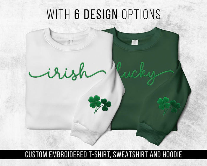 Embroidered St. Patrick’s Day Sweatshirt, Soft, High-Quality Custom Lucky Irish Clover with Custom Name, Irish Shirt, Lucky Youth Sweatshirt