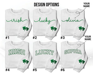 Embroidered St. Patrick’s Day Sweatshirt, Soft, High-Quality Custom Lucky Irish Clover with Custom Name, Irish Shirt, Lucky Youth Sweatshirt