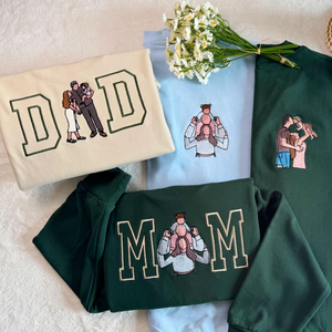 Custom moeder vader foto borduurwerk sweatshirt, custom Varsity geborduurd T-shirt, cadeau voor moeder, Moederdagcadeau, uniseks ronde hals