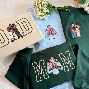 Custom moeder vader foto borduurwerk sweatshirt, custom Varsity geborduurd T-shirt, cadeau voor moeder, Moederdagcadeau, uniseks ronde hals