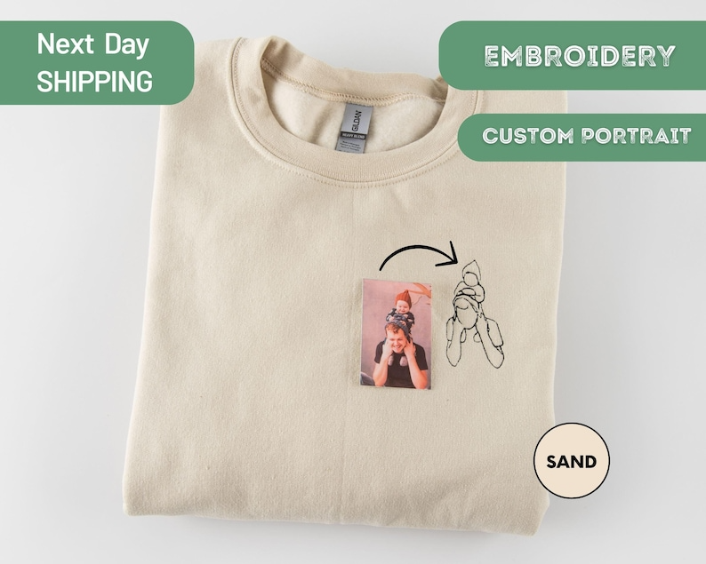 Embroidered Custom Portrait from Photo Sweatshirt, Family Portrait, Embroidered Gift