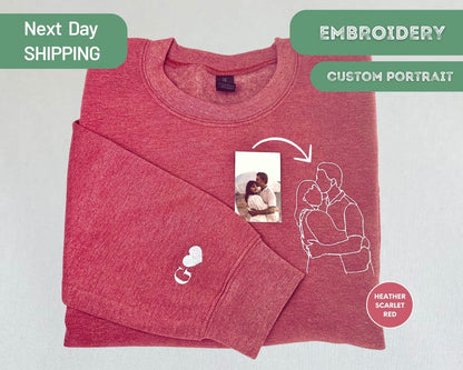 Embroidered Custom Portrait from Photo Sweatshirt, Family Portrait, Valentines Day Couple Gifts, Anniversary Gift, Embroidered Gift