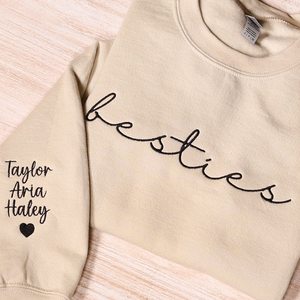 Custom Embroidered Besties Sweatshirt With Names On Sleeve, Personalized Best Friend Hoodies, BFF Outfit, Matching Friends Clothing Gifts