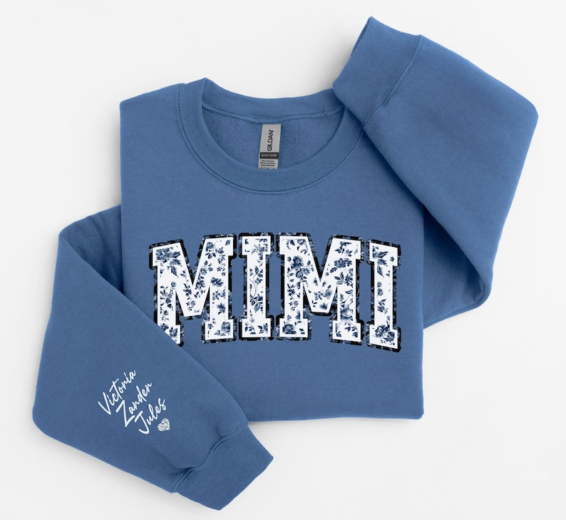 Personalized Floral Mimi Sweatshirt Grandma Crewneck, Gift for Mimi, Blue Toile sweater, Mother's Day Gift, New Mom Gift, Gift for Mother