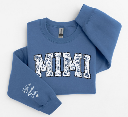 Personalized Floral Mimi Sweatshirt Grandma Crewneck, Gift for Mimi, Blue Toile sweater, Mother's Day Gift, New Mom Gift, Gift for Mother