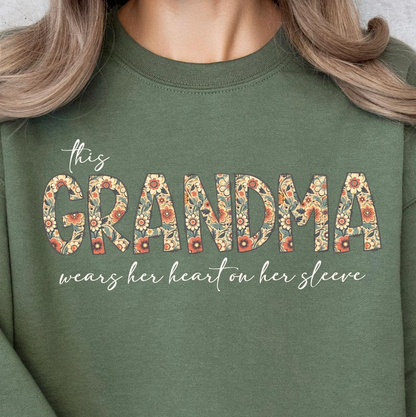 Custom This Grandma Wears Her Heart On Her Sleeve Sweatshirt, Shirt with Names On Sleeve, Mommy Heart Hoodie