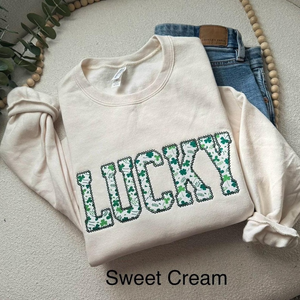 Lucky Sweatshirt, St Patty's Embroidered Sweatshirt, Shamrock Sweatshirt, Irish Four Leaf Clover Crewneck, St Patrick's Day Sweatshirt