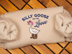 Silly Goose On the Loose Embroidered Sweatshirt, Funny Goose Crewneck, Cowgirl Western Tee, Funny Gift, Goose Crewneck, Silly Goose Sweater