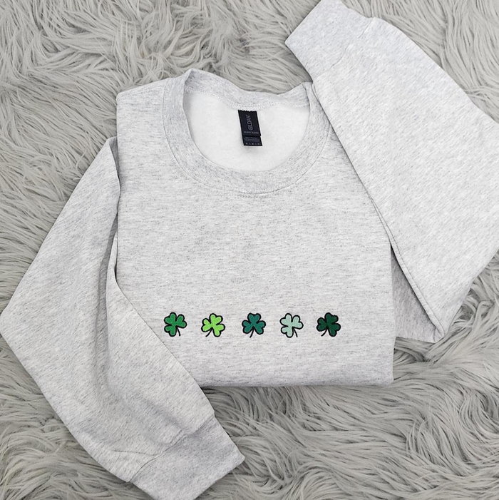 Cute Mini Shamrocks Embroidered Crewneck - St Patrick's Day Crewneck - Irish Shamrock - Gift For her - Cute Crewneck