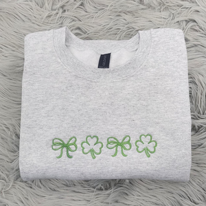 Bows and Shamrocks Embroidered Crewneck - Cute St'Patrick's Day Shirt - Coquette Bows - St Patrick's Day Crewneck - Clover Embroidery