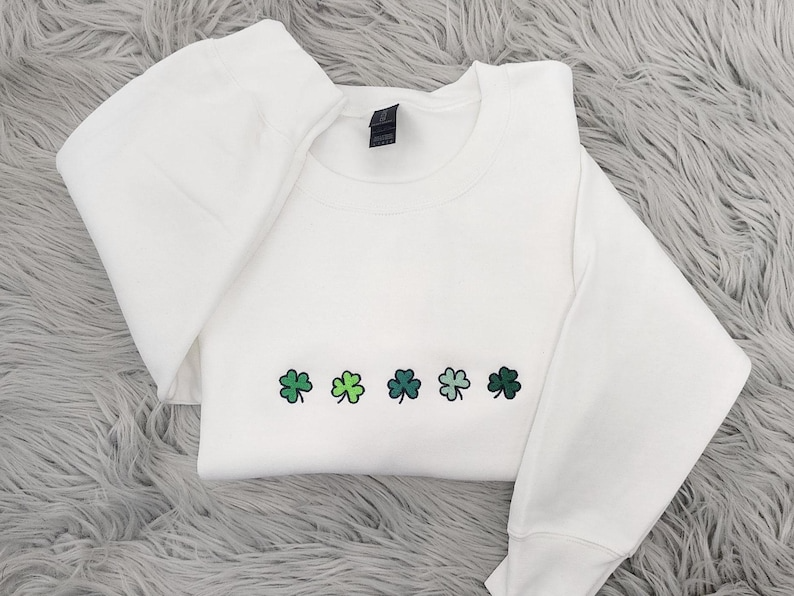 Cute Mini Shamrocks Embroidered Crewneck - St Patrick's Day Crewneck - Irish Shamrock - Gift For her - Cute Crewneck