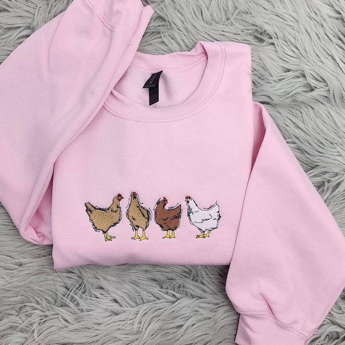 Farm Chickens Embroidered Crewneck - Cute Chickens Crewneck - Chicken Mama Shirt - Farmers Market - T-Shirt - Sweatshirt - Hoodie